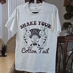 White Graphic T-Shirt with Bunny Print